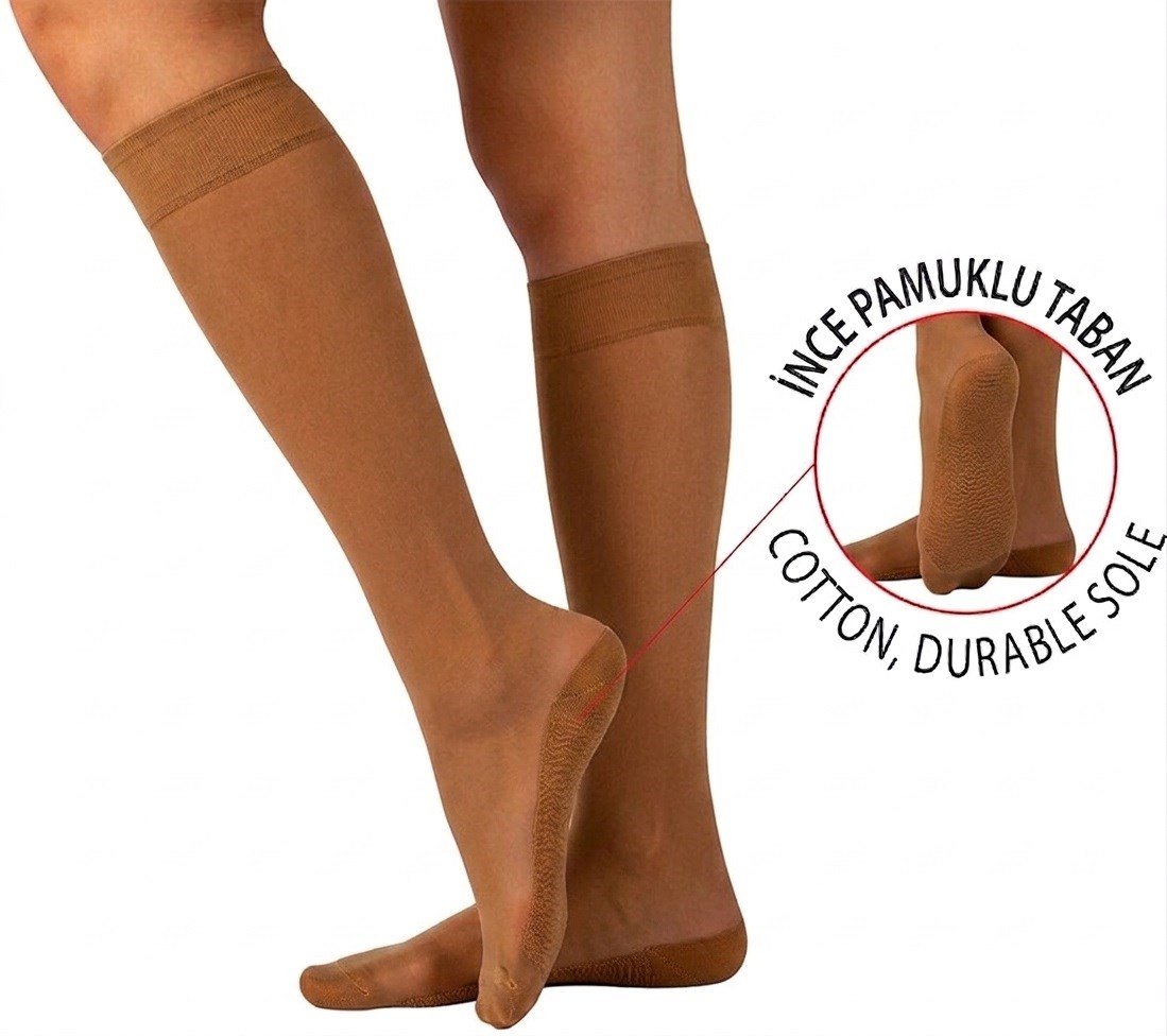 Kadın Pamuk Tabanlı Fit Dizaltı Çorap - Bronz