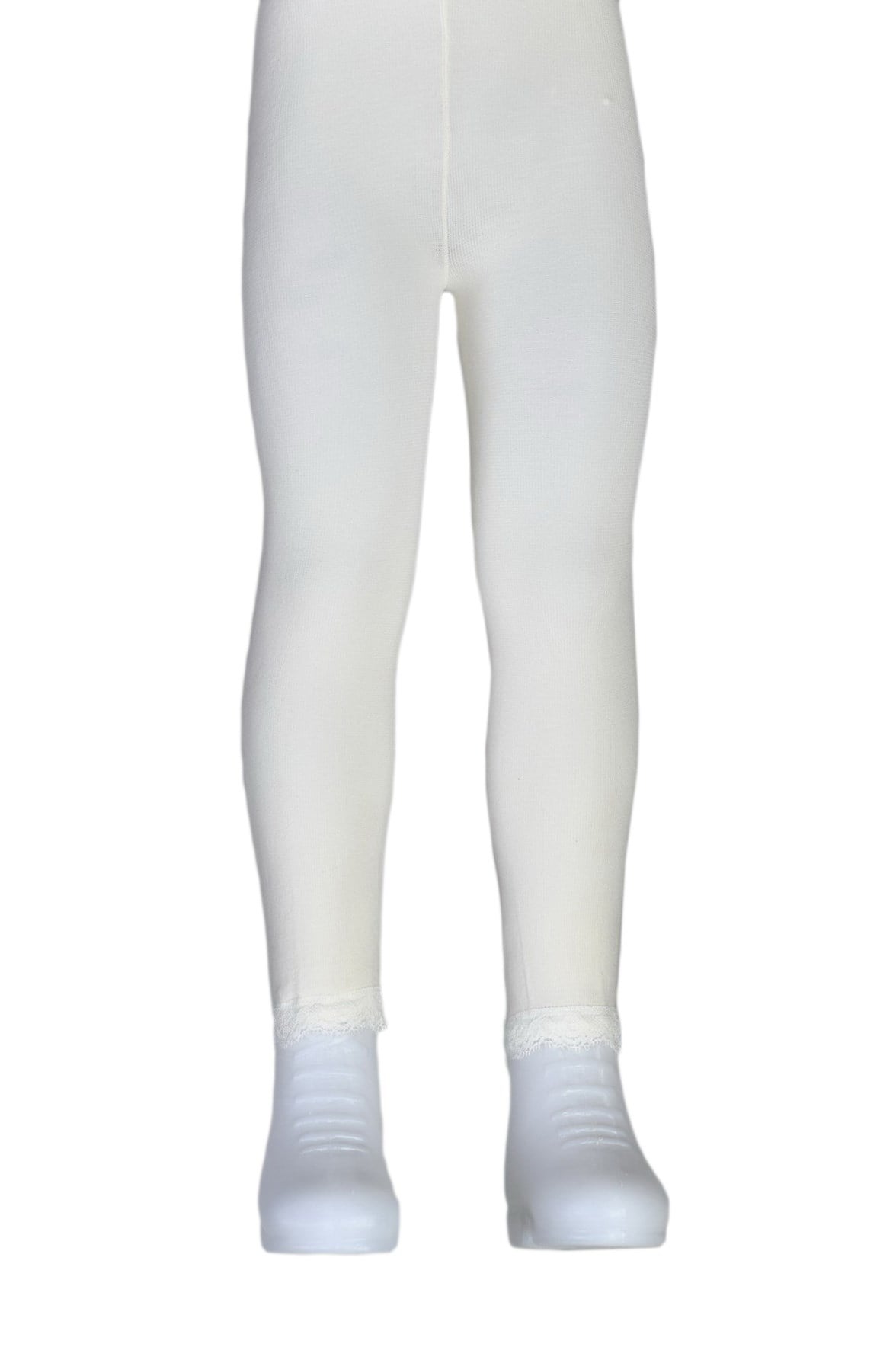 Kız Çocuk Bileği Dantelli Cotton Tayt - Ekru