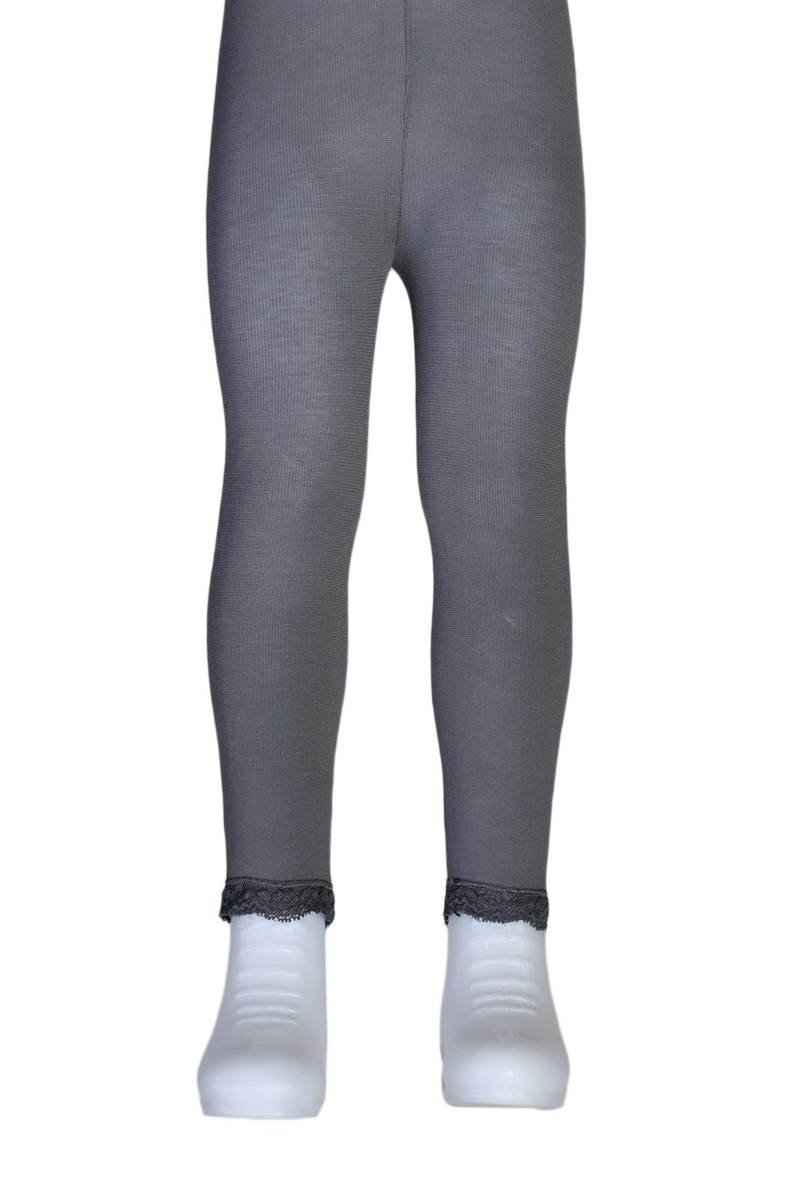 Kız Çocuk Bileği Dantelli Cotton Tayt - Gri