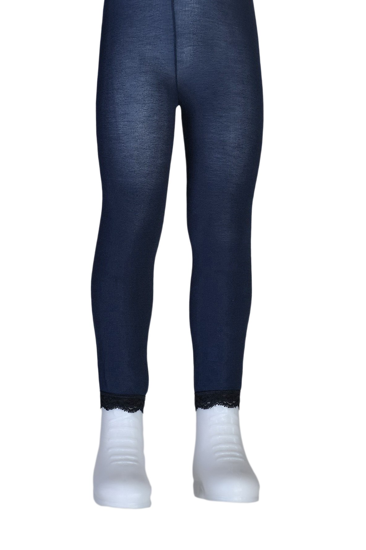 Kız Çocuk Bileği Dantelli Cotton Tayt - Lacivert