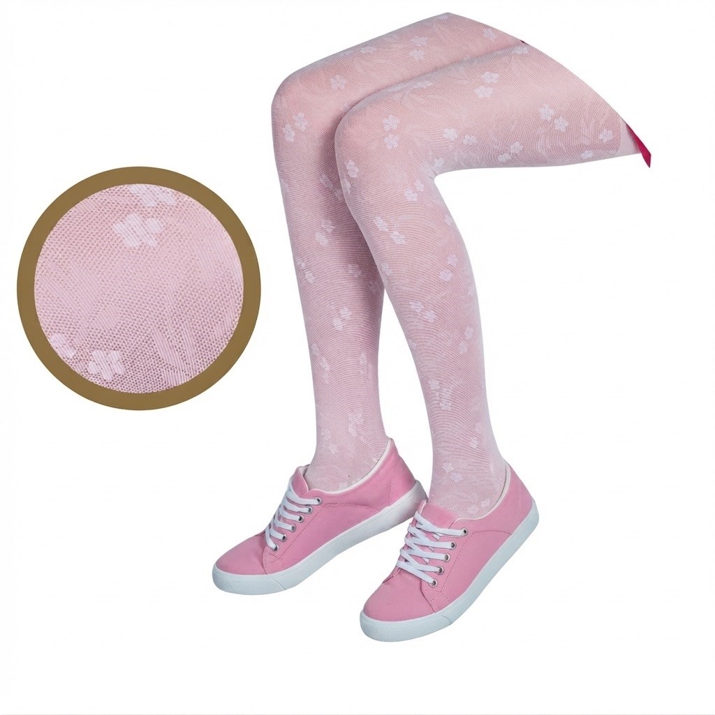Kız Çocuk Tuğçe Desenli Mikro File Külotlu Çorap - Pembe