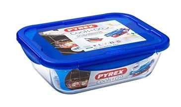 Pyrex Dikdörtgen Kapaklı Cam Saklama Kabı 30 x 22 cm Mavi
