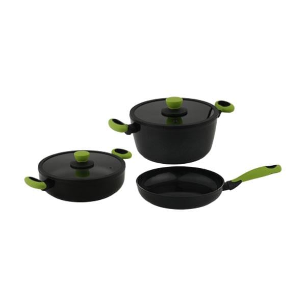 Leggno Colorgy Diamond Pro Yeşil Tencere ve Tava Seti 5 Parça Siyah