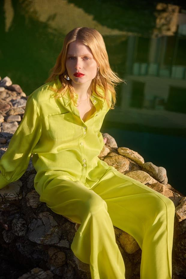 Tencel Karışımlı Gömlek Limon