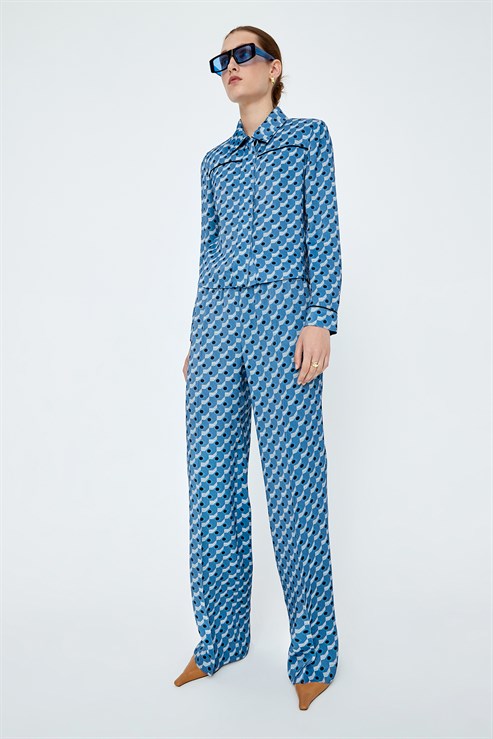 Desenli, Biye Detaylı, Pijama Gömlek Baskı