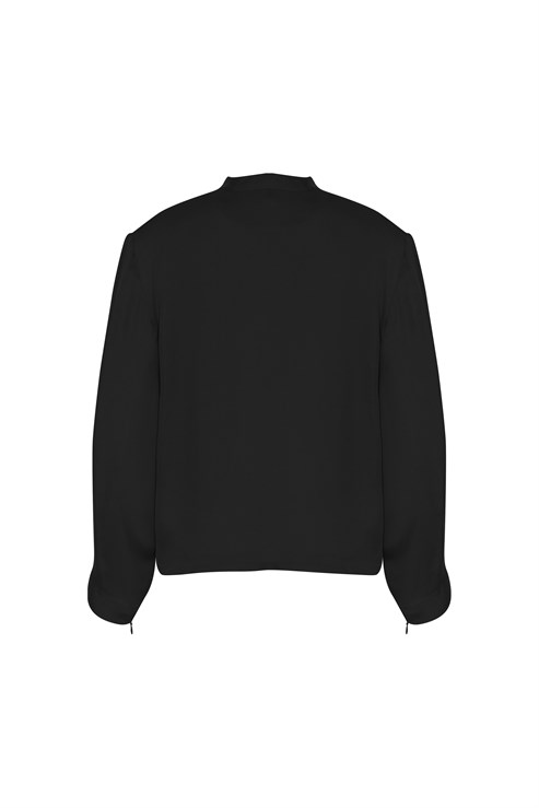 Pili Detaylı V Yaka Bluz Siyah