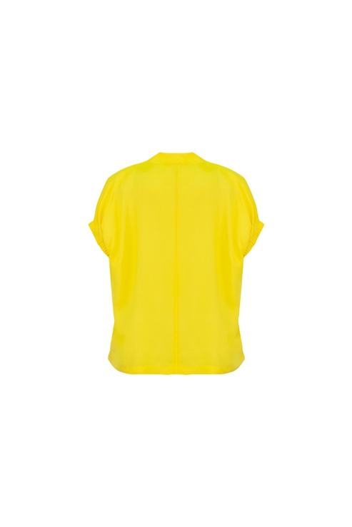 V Yaka, Cepli Kolları Elastikli Bluz Parlak Sarı