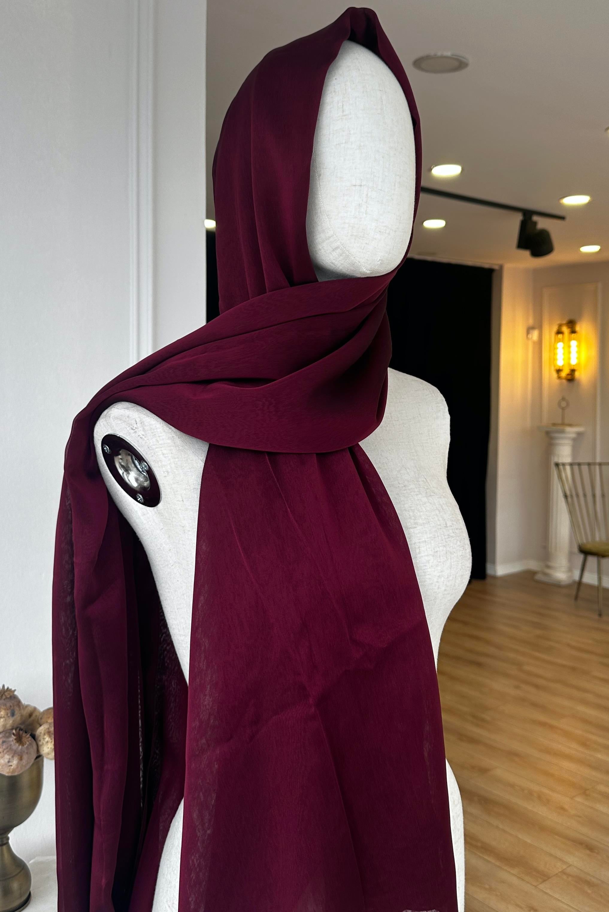 Bordo Janjan Şifon Şal