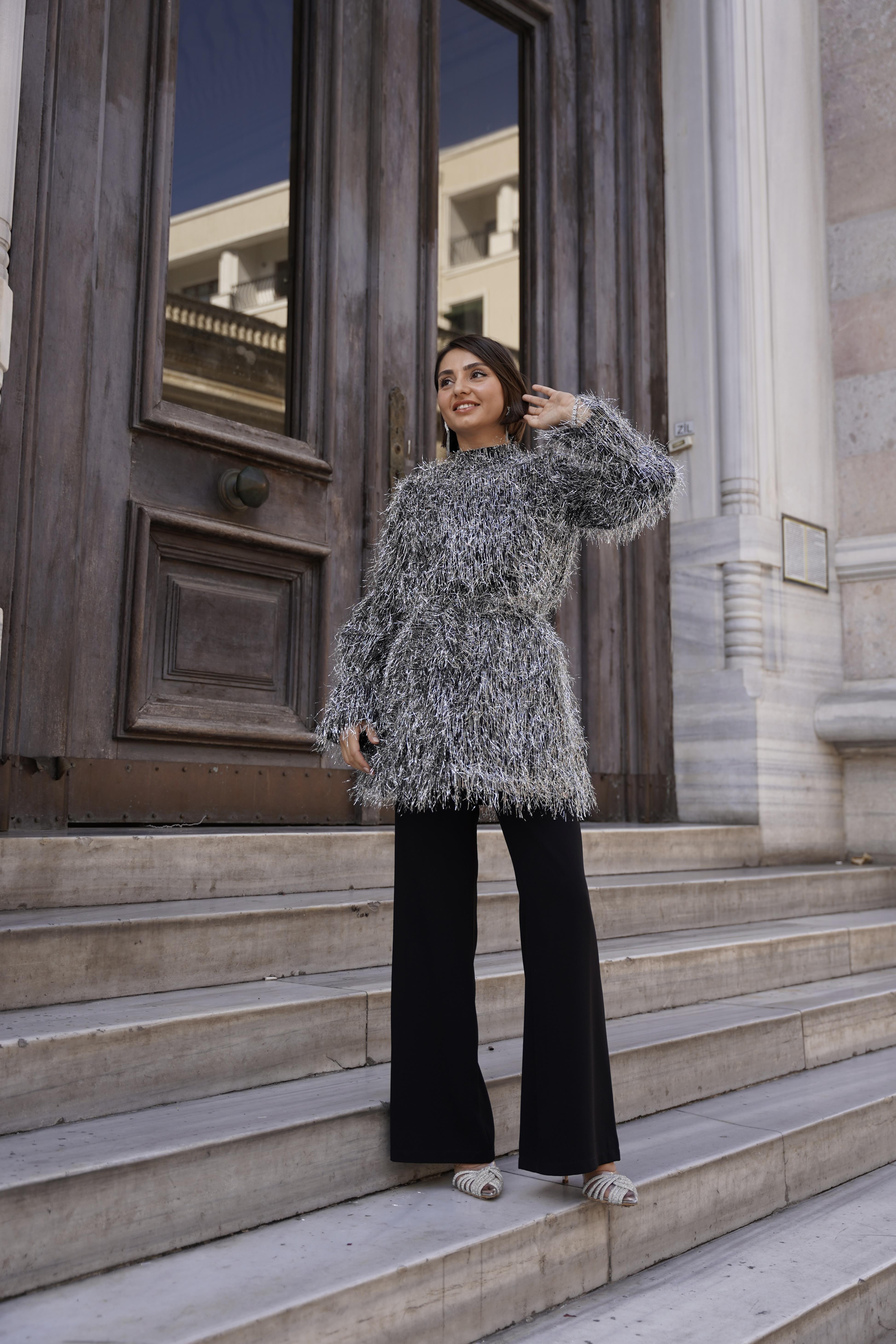 Sim İp Dokulu Limited Edition Tunik Gümüş