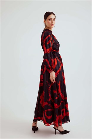 Kırmızı Özel Desen Exclusive Elbise