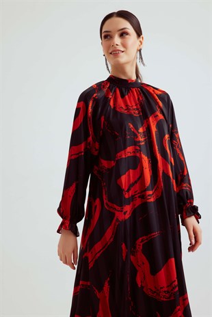 Kırmızı Özel Desen Exclusive Elbise