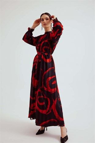 Kırmızı Özel Desen Exclusive Elbise