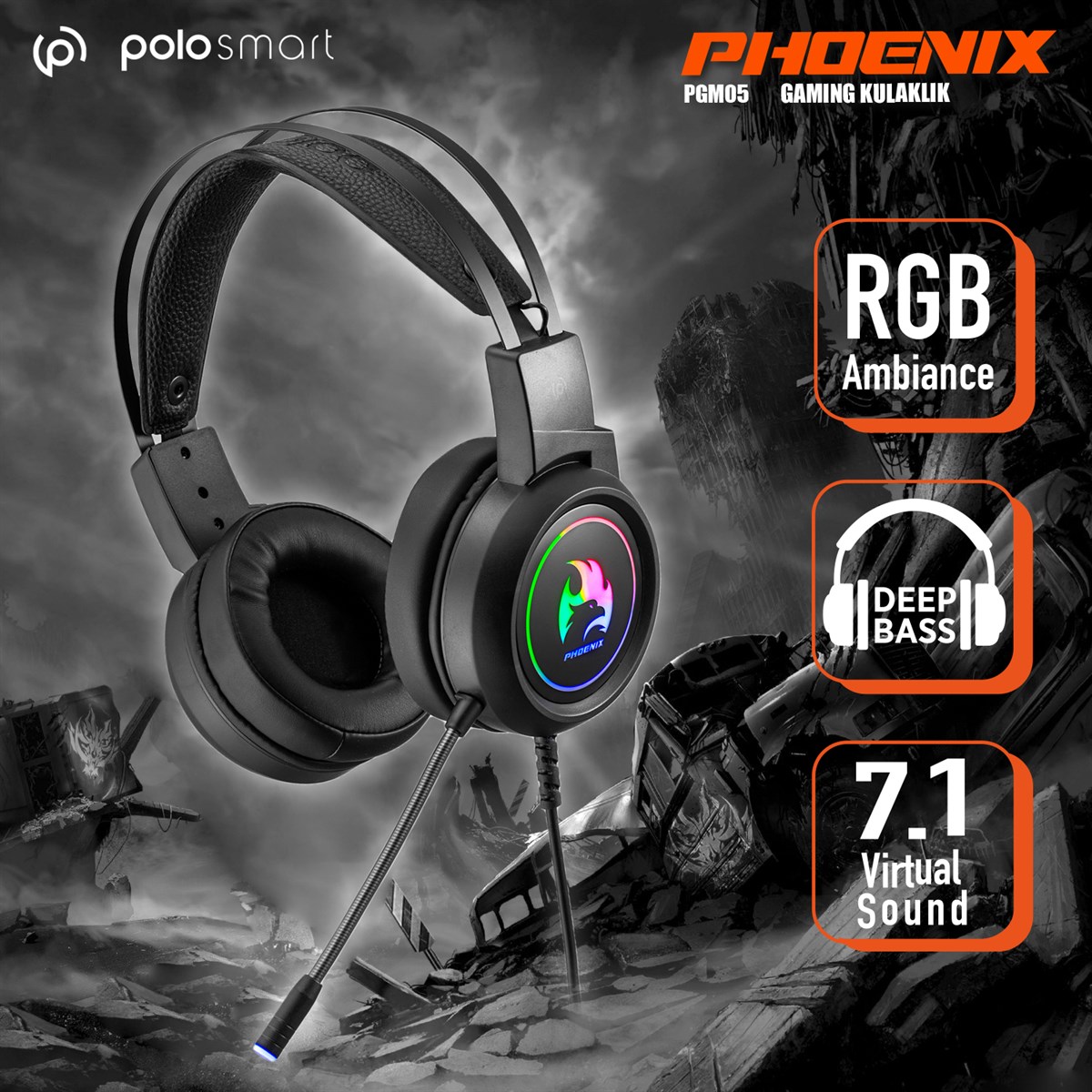 Polosmart Pgm05 Phoenix 7.1 Gaming Kablolu Kulaküstü Kulaklık Siyah,  Alışverişin Adresi'nde | Shopiglo