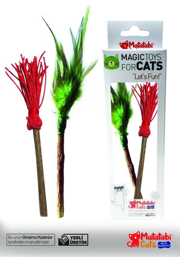 Matatabi Cats Tüylü Çubuk+Süpürge Kedi Oyuncagı 2'Li 18 Cm