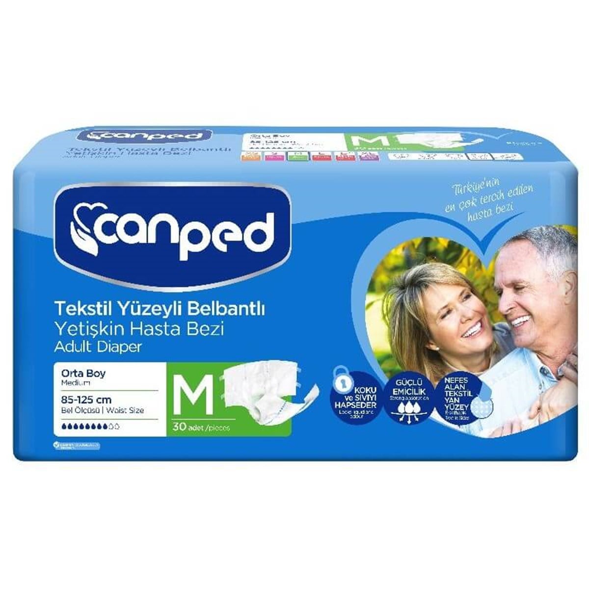 CANPED BELBANTLI TEKSTİL YÜZEYLI HASTA BEZİ MEDIUM 30'LU