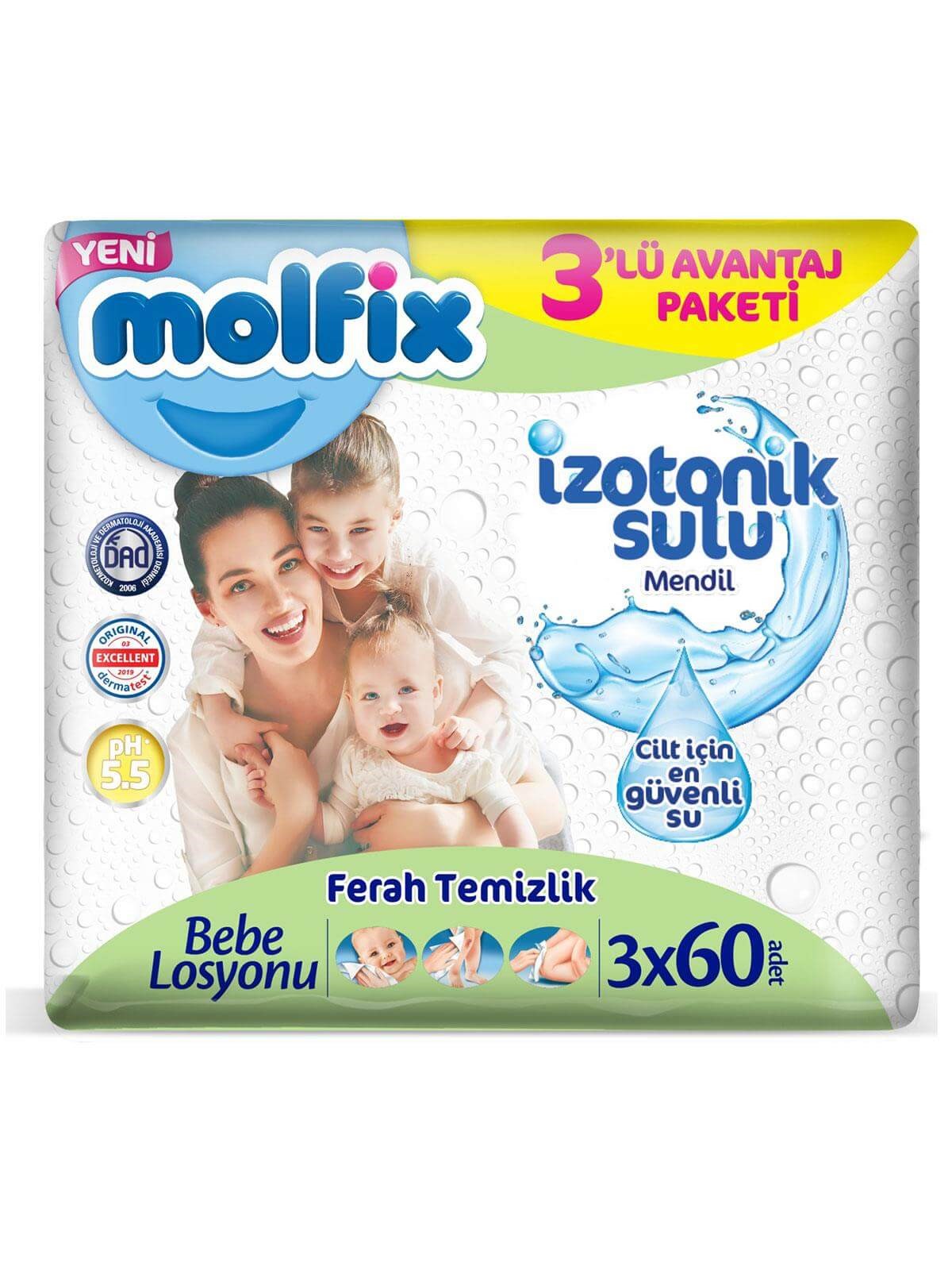 MOLFİX İZOTONİK SULU ISLAK MENDİL 3X60