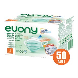 EVONY 3 KATLI YUMUŞAK ELASTİK KULAKLI CERRAHİ MASKE 50 Lİ