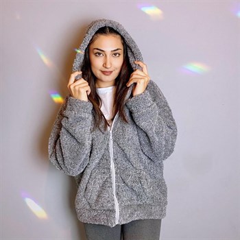 Gri Oversize Hırka Sweatshirt