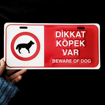 Metal Poster Dikkat Köpek Var Kabartmalı