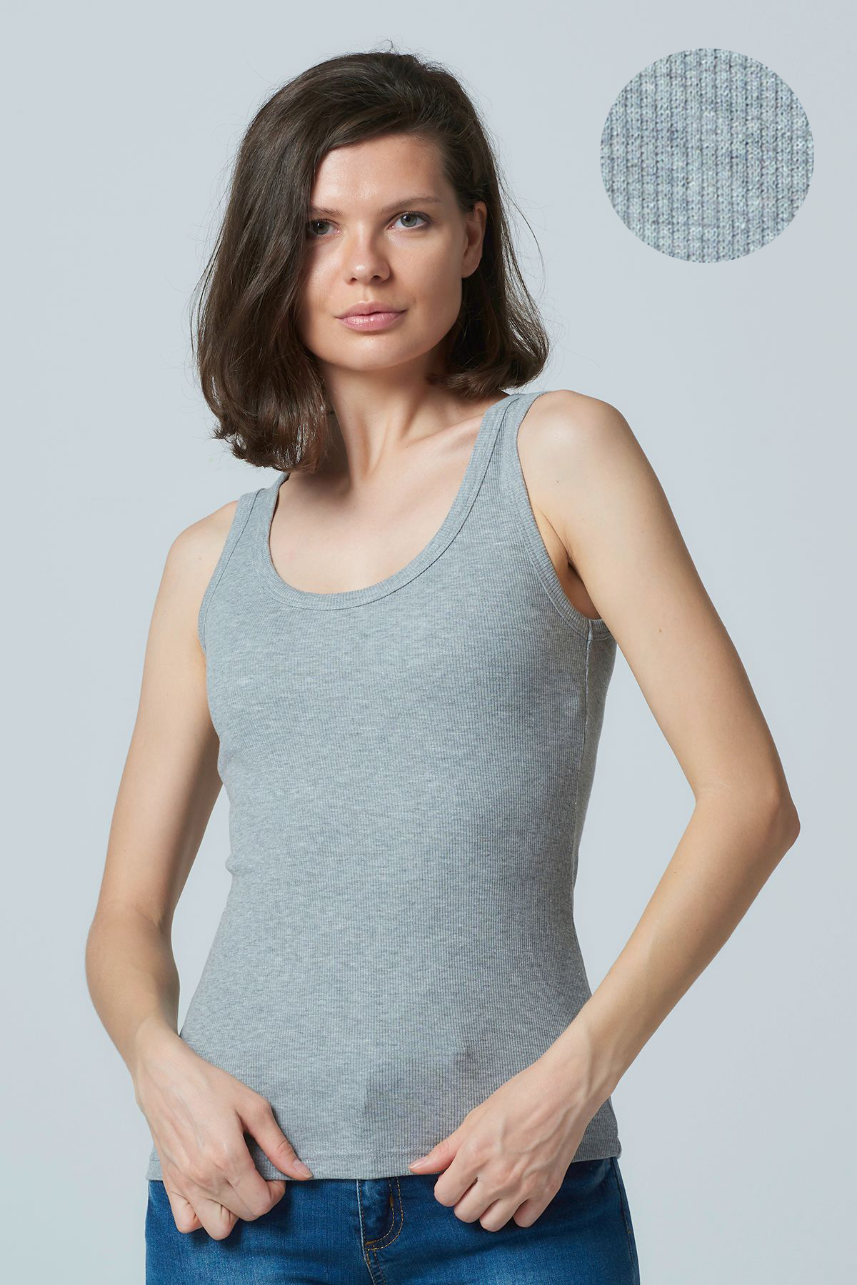 Açık Gri Melanj Kaşkorse Örme Kalın Askılı Atlet ND-2002