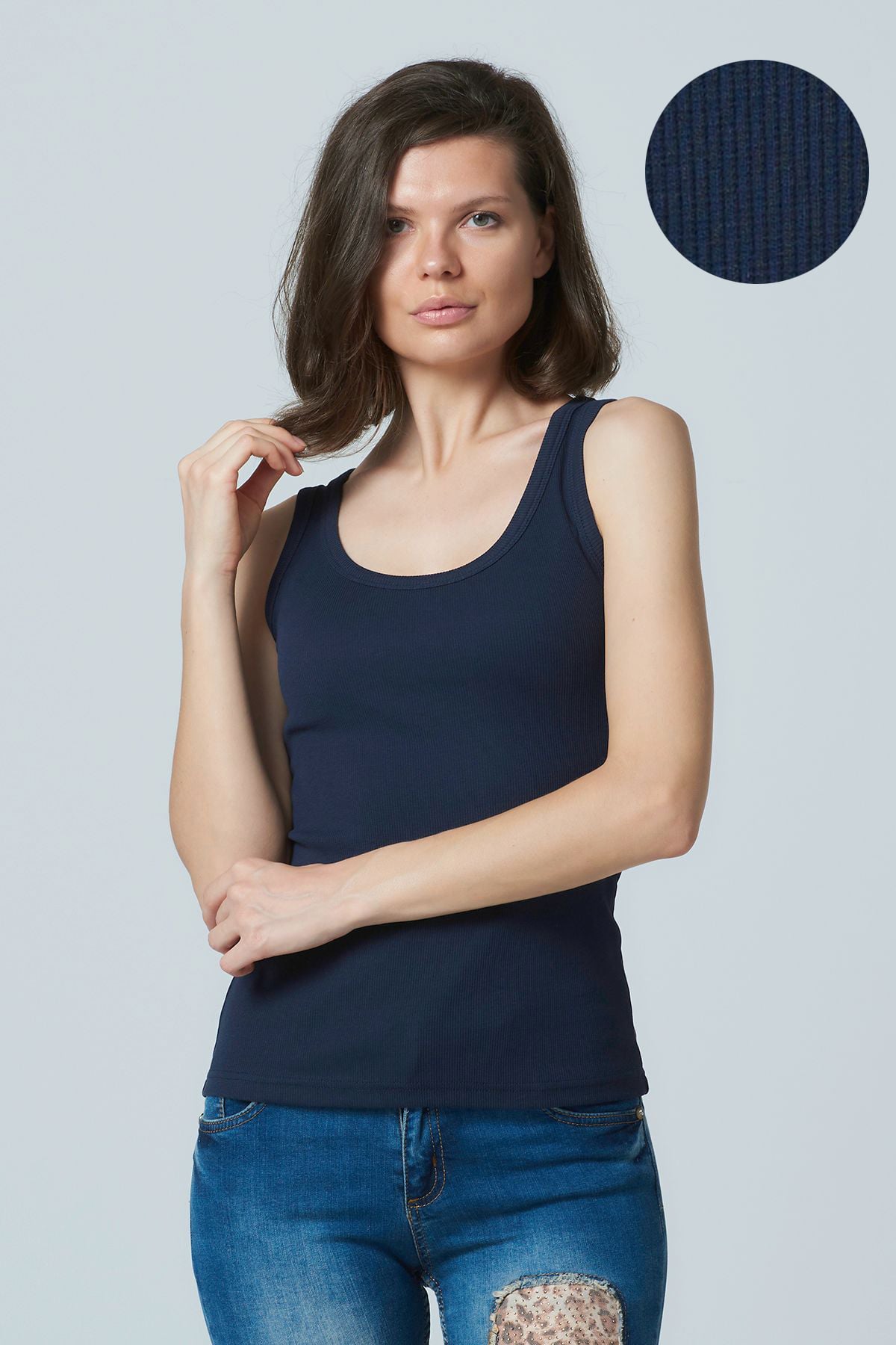 Lacivert Kaşkorse Örme Kalın Askılı Atlet ND-2002