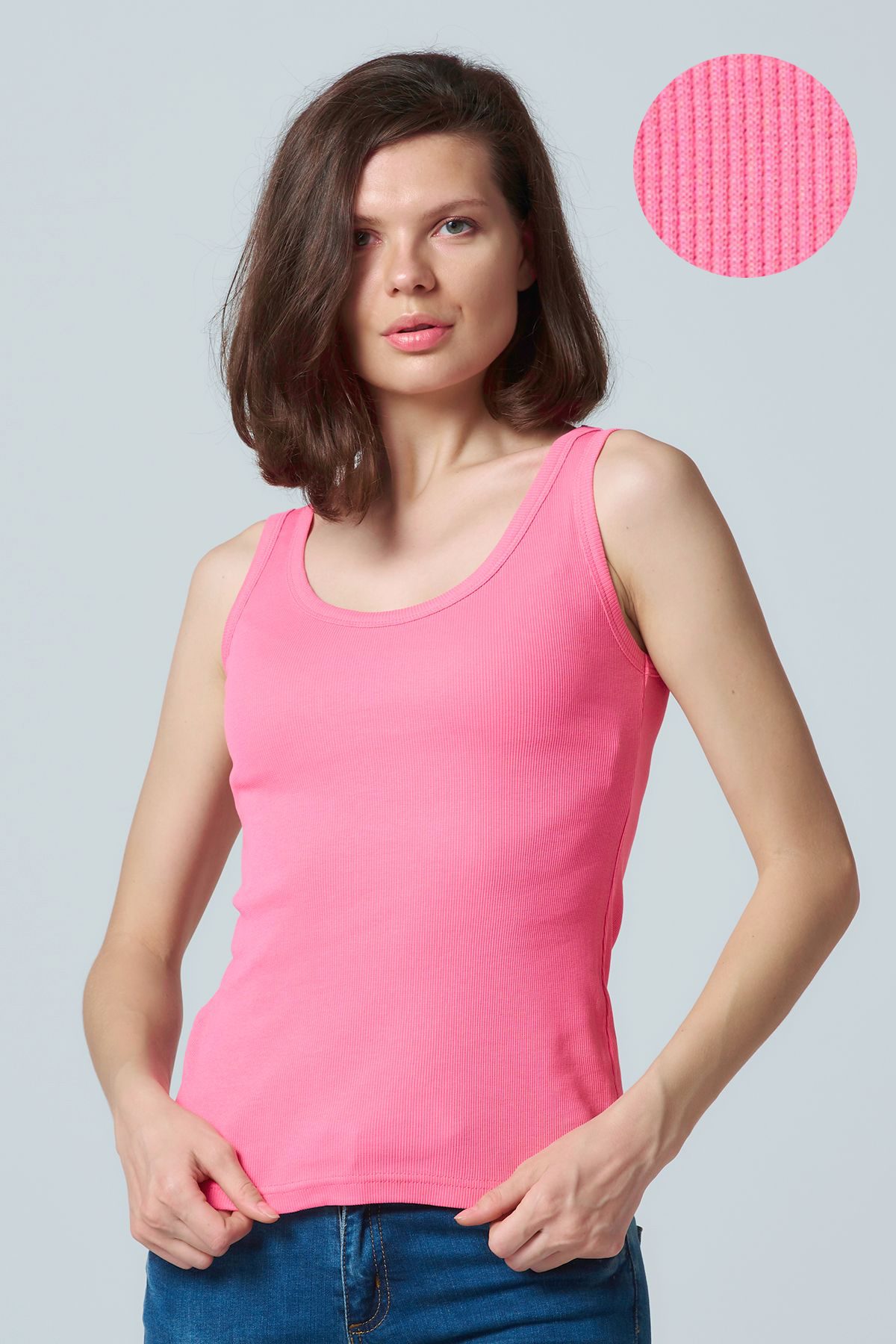 Pembe Kaşkorse Örme Kalın Askılı Atlet ND-2002