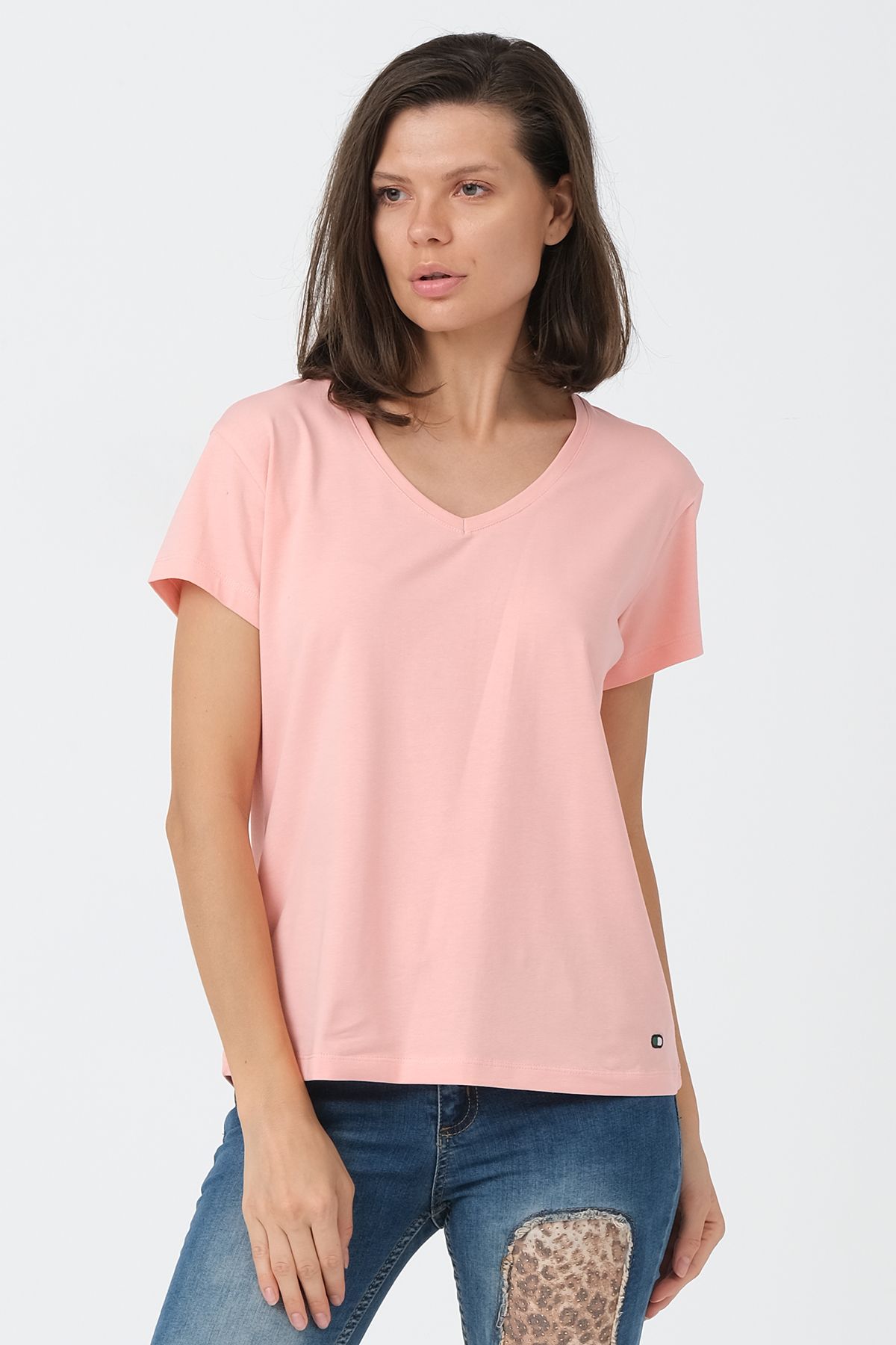 Pudra V Yaka Basic T-shirt ND-2003