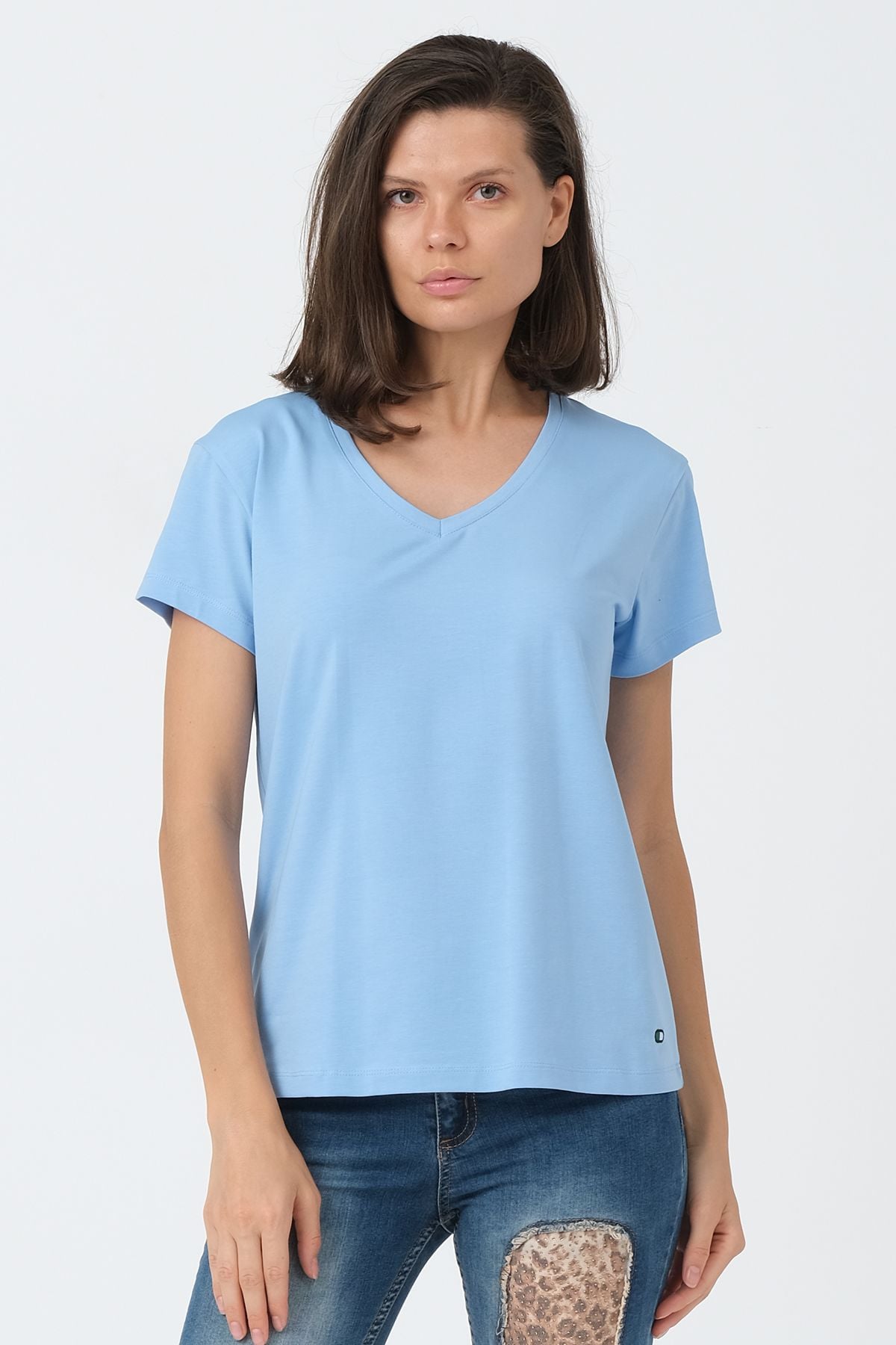 Bebe Mavi V Yaka Basic T-shirt ND-2003