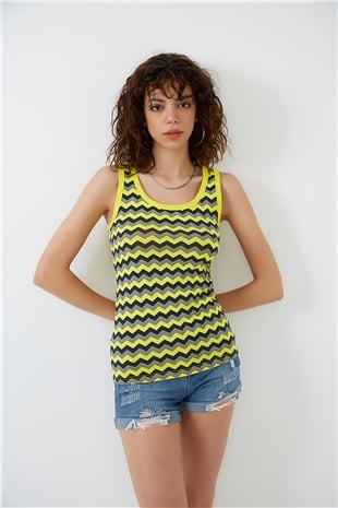 Baskılı Sarı Kalın Askılı Örme Süprem Atlet ND-26202