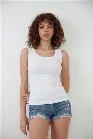 Beyaz Kalın Askılı Örme Süprem Atlet ND-26202