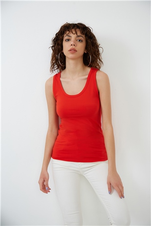 Kırmızı Kalın Askılı Örme Süprem Atlet ND-26202