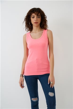 Neon Pembe Kalın Askılı Örme Süprem Atlet ND-26202