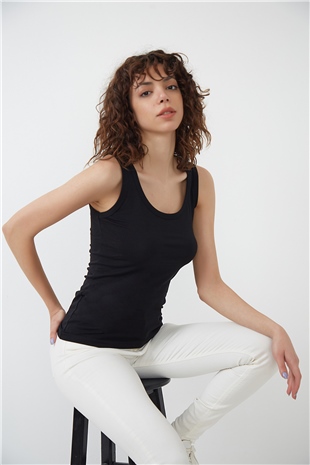 Siyah Kalın Askılı Örme Süprem Atlet ND-26202