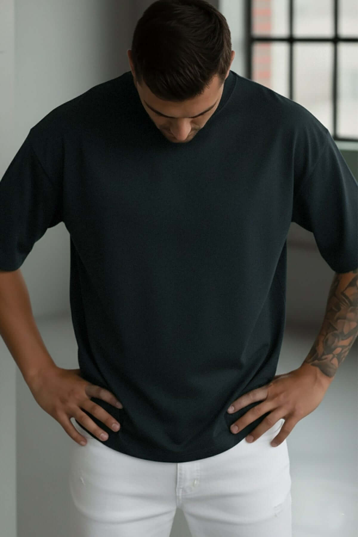 1 Adet Erkek Koyu Petrol Yeşil Basic Düz Baskısız Oversize Salas Loose Fit T-shirt