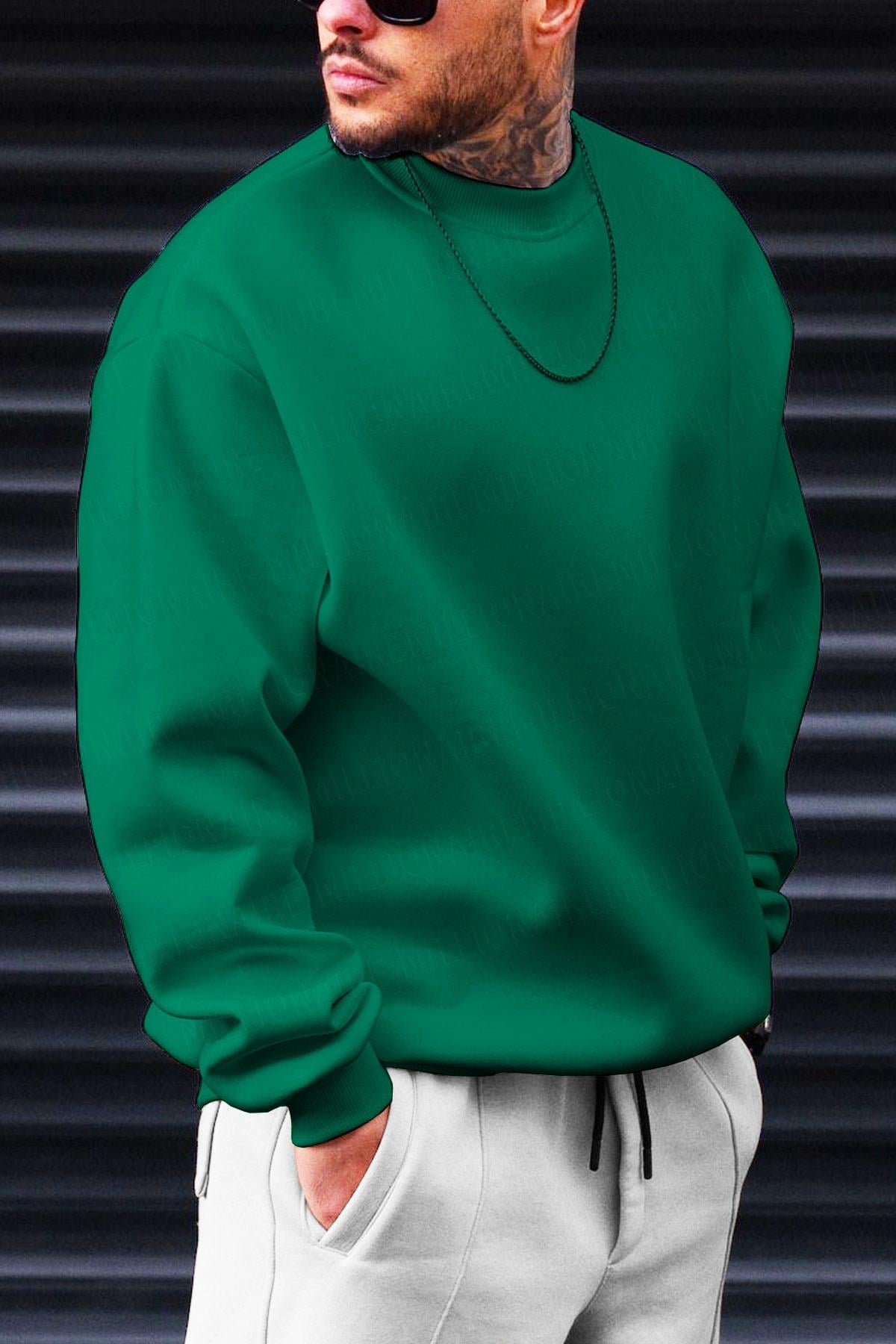 Düz Basic Baskısız Sıfır Bisiklet Yaka Oversize Salaş Sweatshirt Sweat