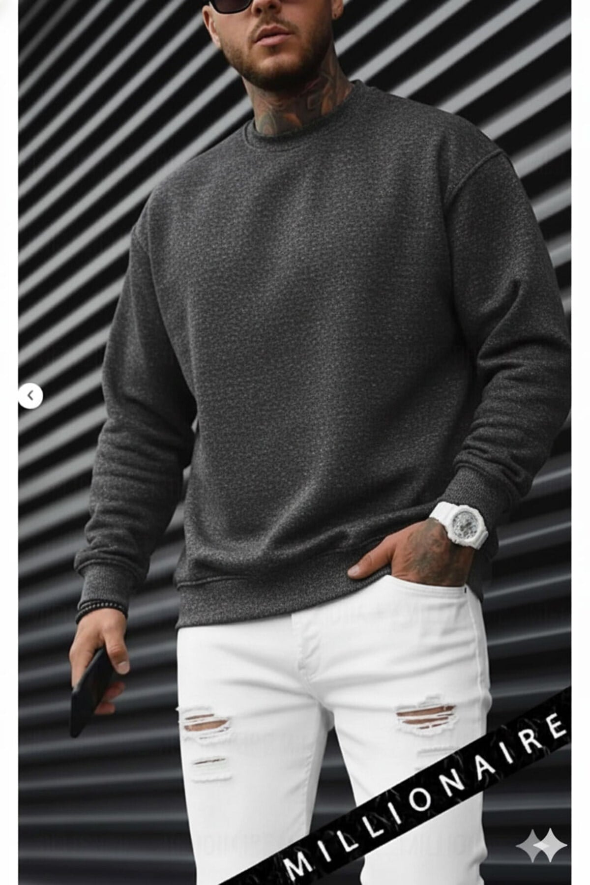 Erkek Antrasit Basic 0 Sıfır Yaka Baskısız Düz Oversize Salaş Bol Kesim Polar Sweatshirt