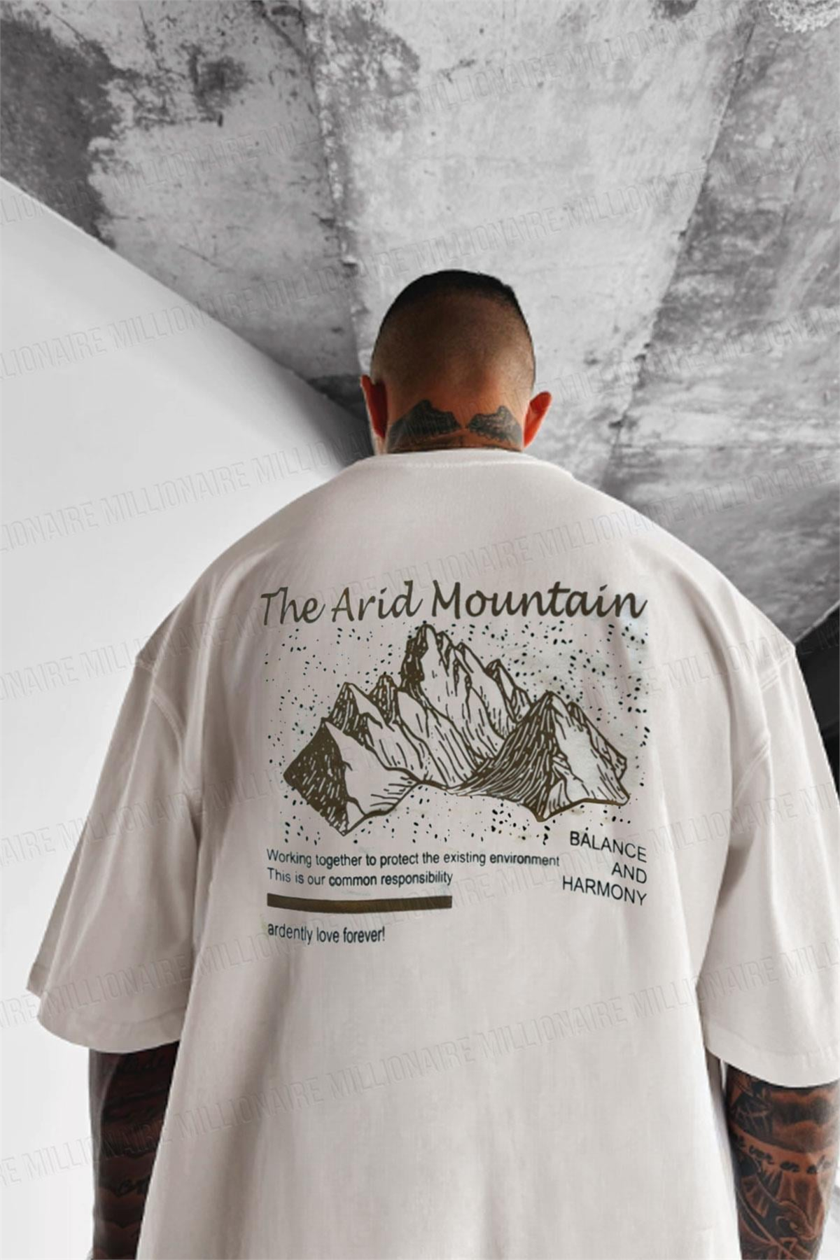 Erkek Arid Mountain Oversize Ekru Beyaz Salas T-Shirt