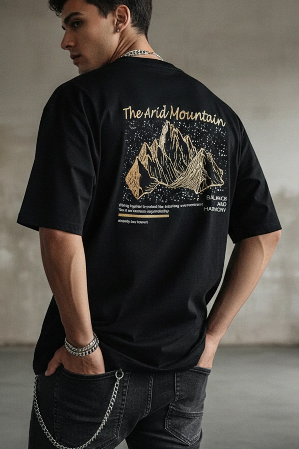 Erkek Arid Mountain Siyah Oversize Salas Boyfriend T-Shirt