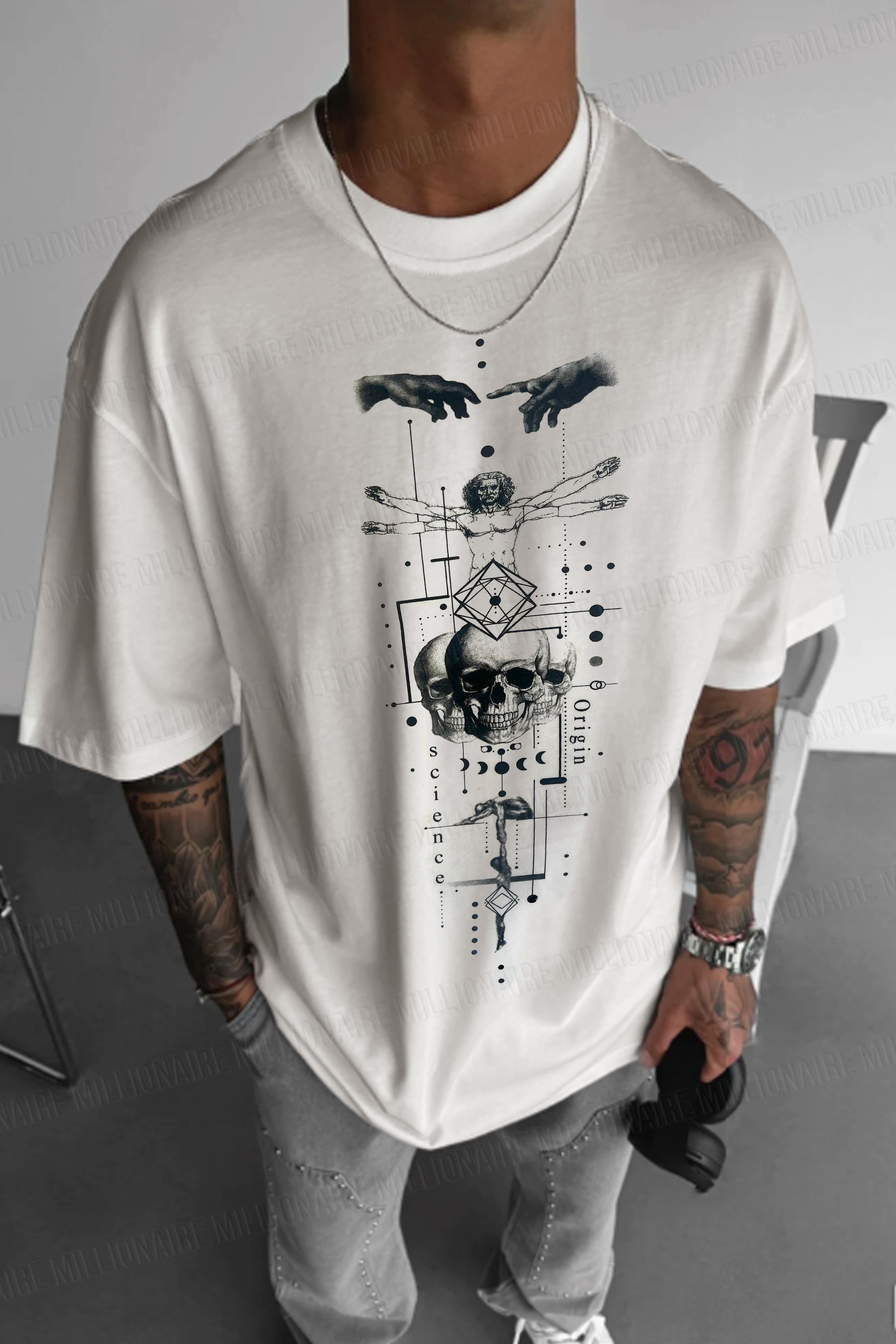 Erkek Da Vinci Sicience Oversize Fit Bol Geniş Kalıp Salaş Kesim T-shirt