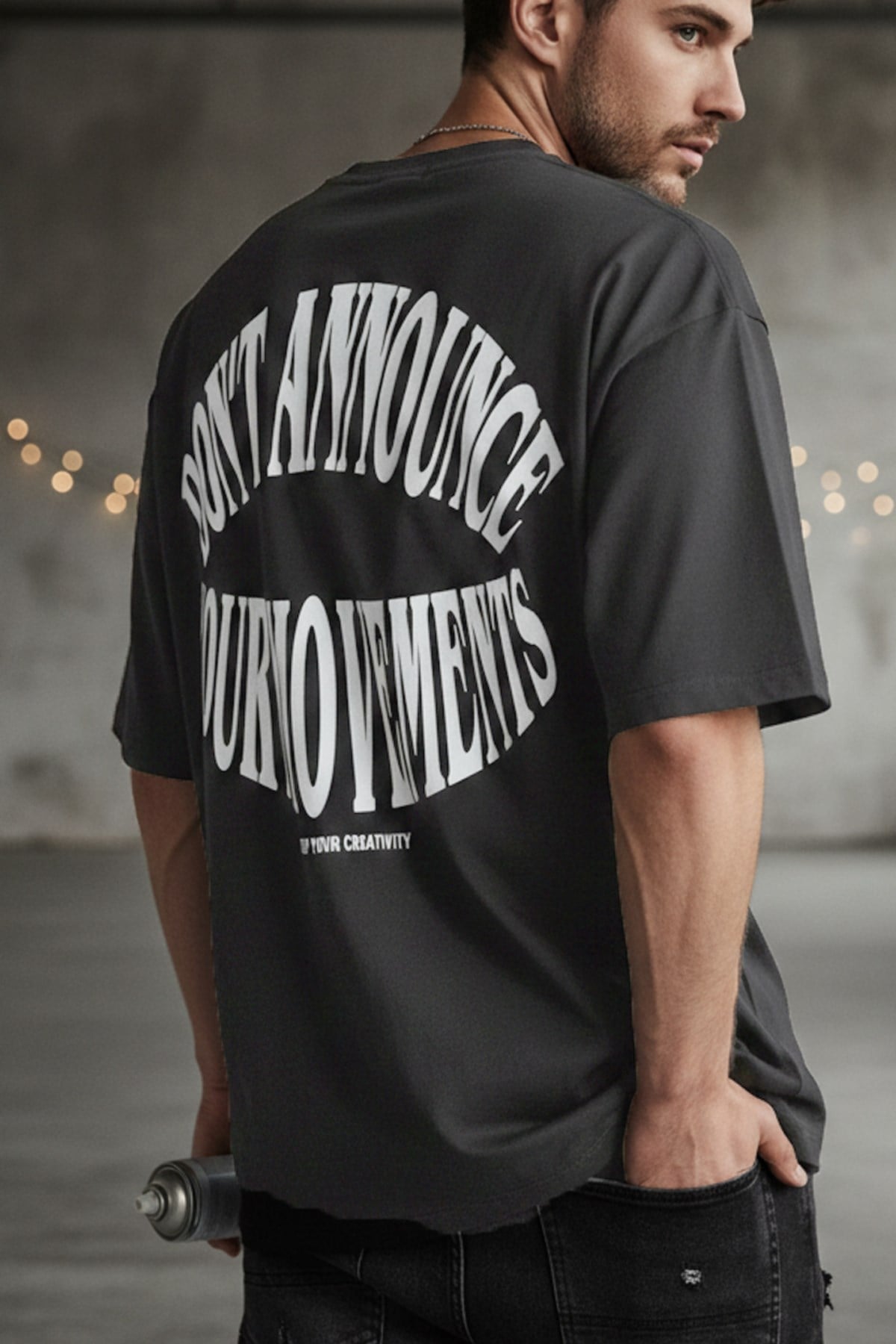 Erkek Dont Announce Kabaran Baskı Füme Bisiklet Yaka Oversize Salas T-Shirt
