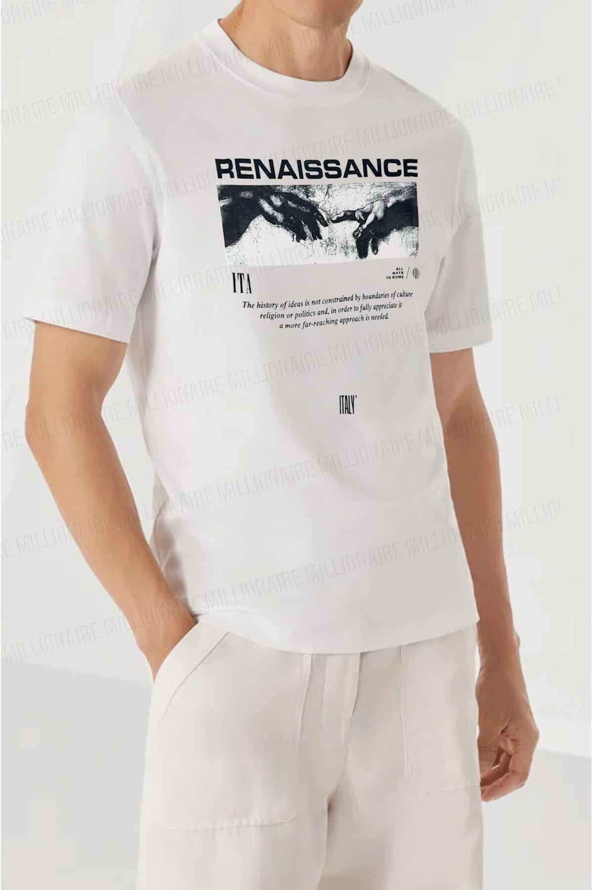 Erkek Ekru Beyaz Renaissance Regular Fit Normal Kalıp T-shirt