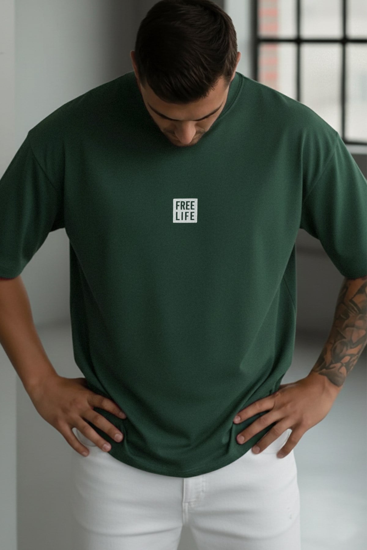 Erkek Free Life Nefti Bisiklet Yaka Oversize Salas T-Shirt