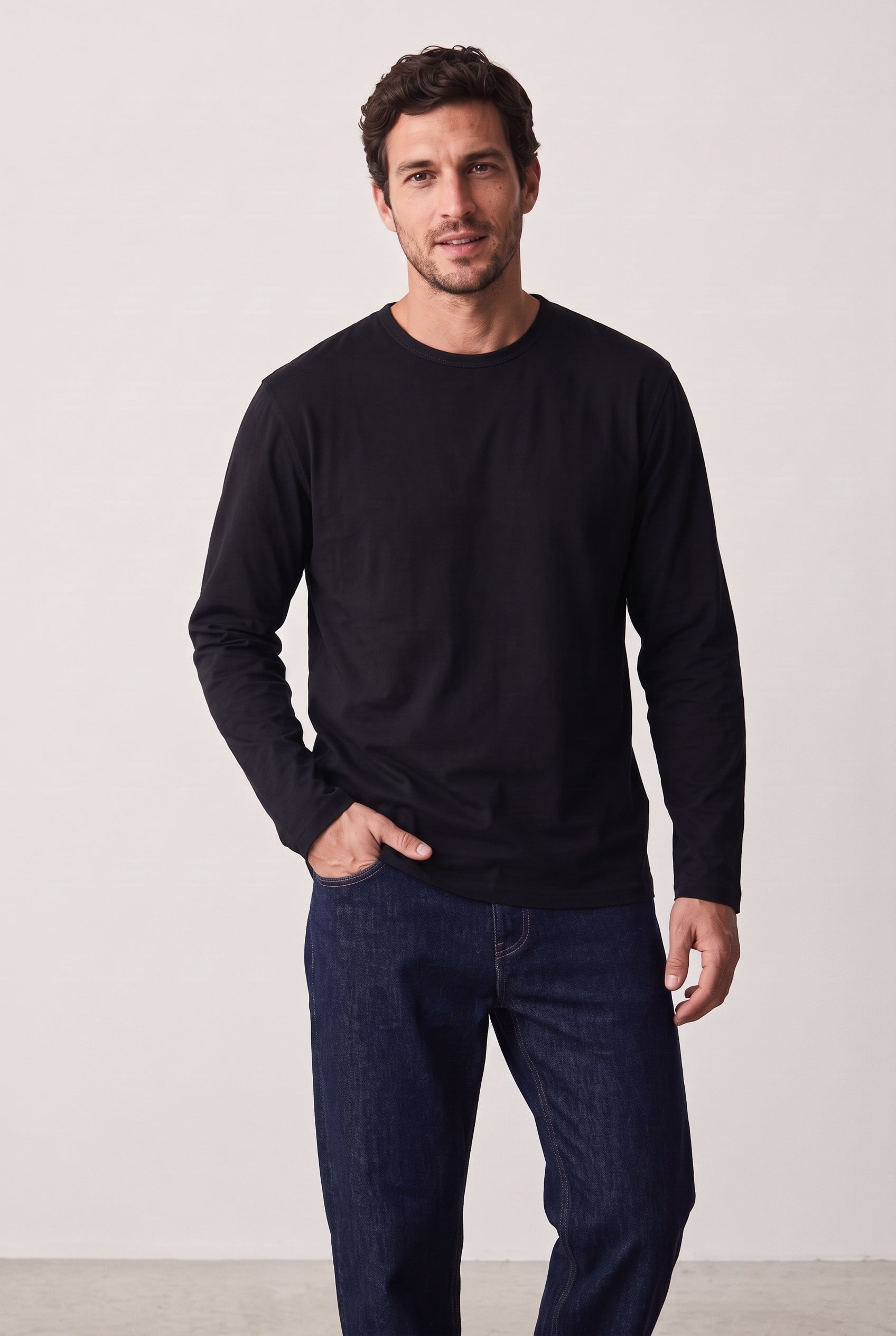 Erkek Füme T-shirt Geniş Kol Bisiklet Yaka Uzun Kollu Tişört
