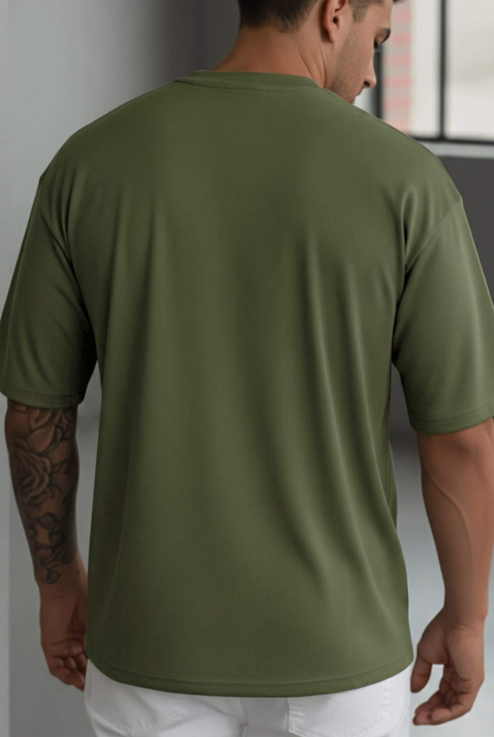 Erkek Haki Spectacular Beyaz Baskılı Oversize Salas T-Shirt
