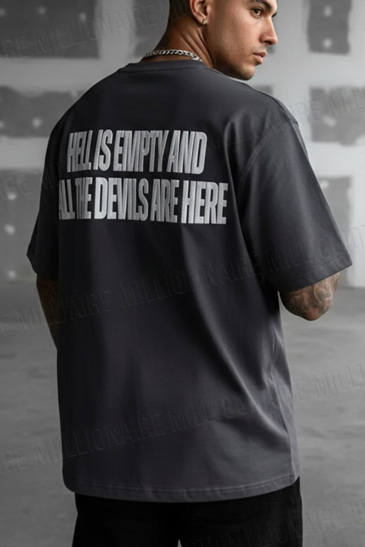 Erkek Hell & Devil Kabaran Baskı Füme Bisiklet Yaka Oversize Salas T-Shirt