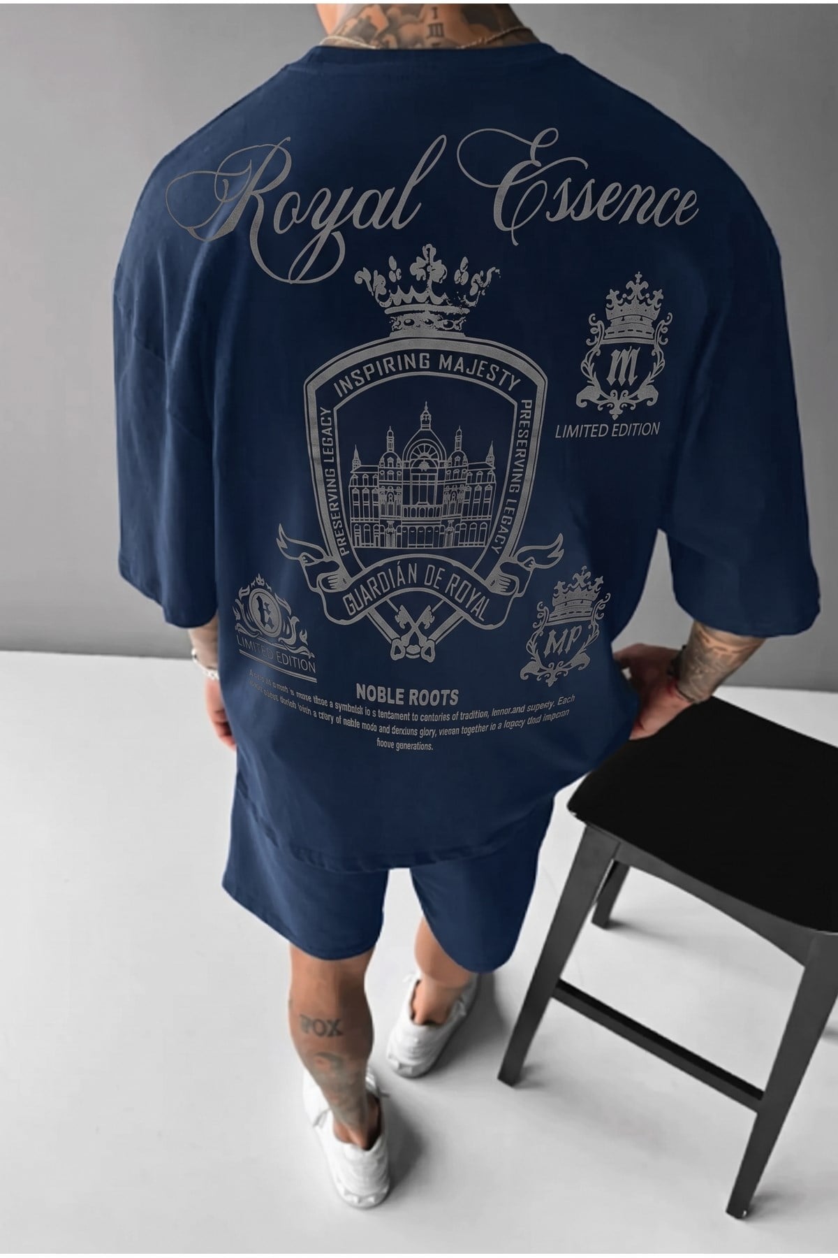 Erkek Lacivert Royal Oversize Fit Bol Geniş Kalıp Salaş Kesim T-shirt