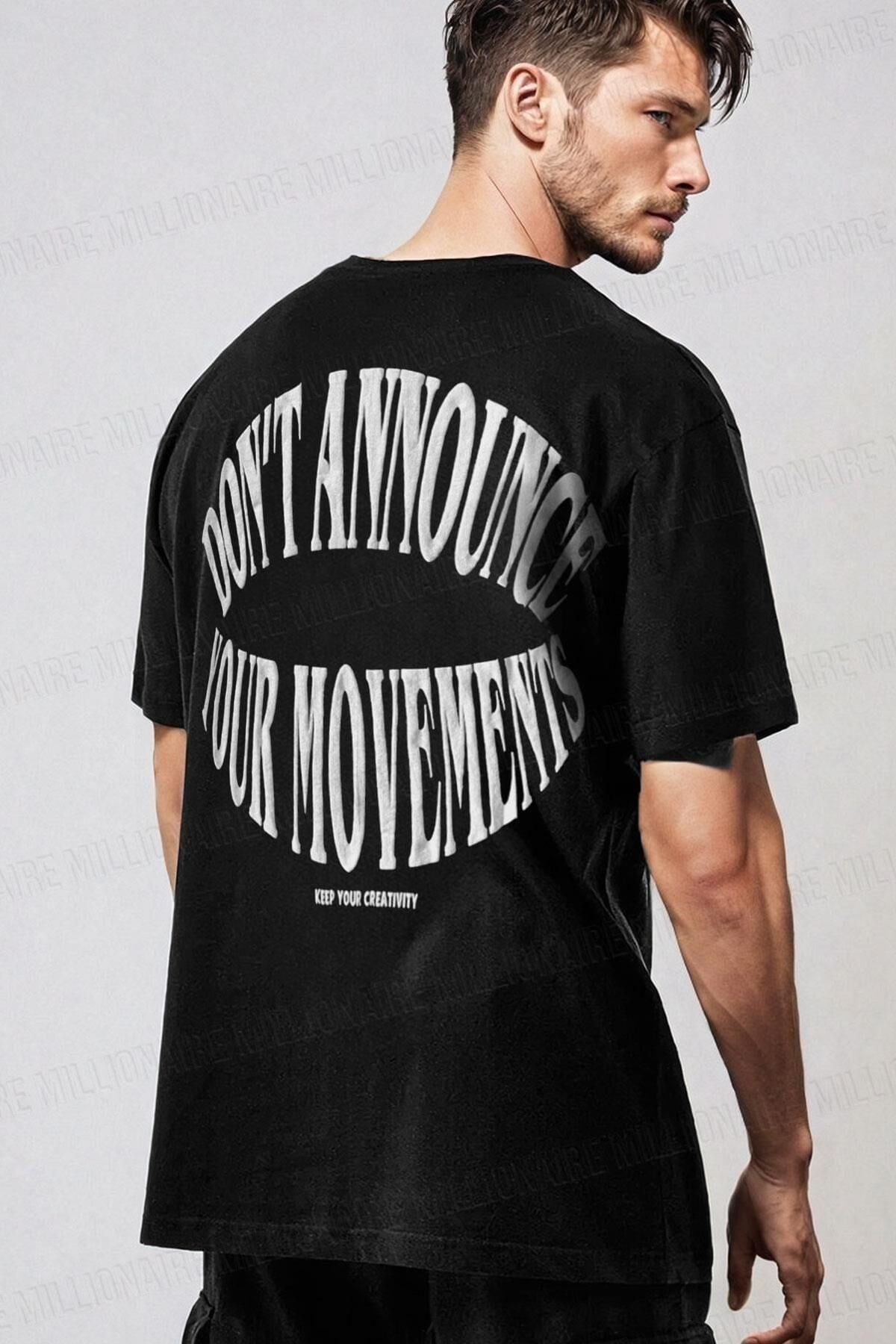 Erkek Siyah Dont Announce Kabaran Baskı Bisiklet Yaka Oversize Salas T-Shirt