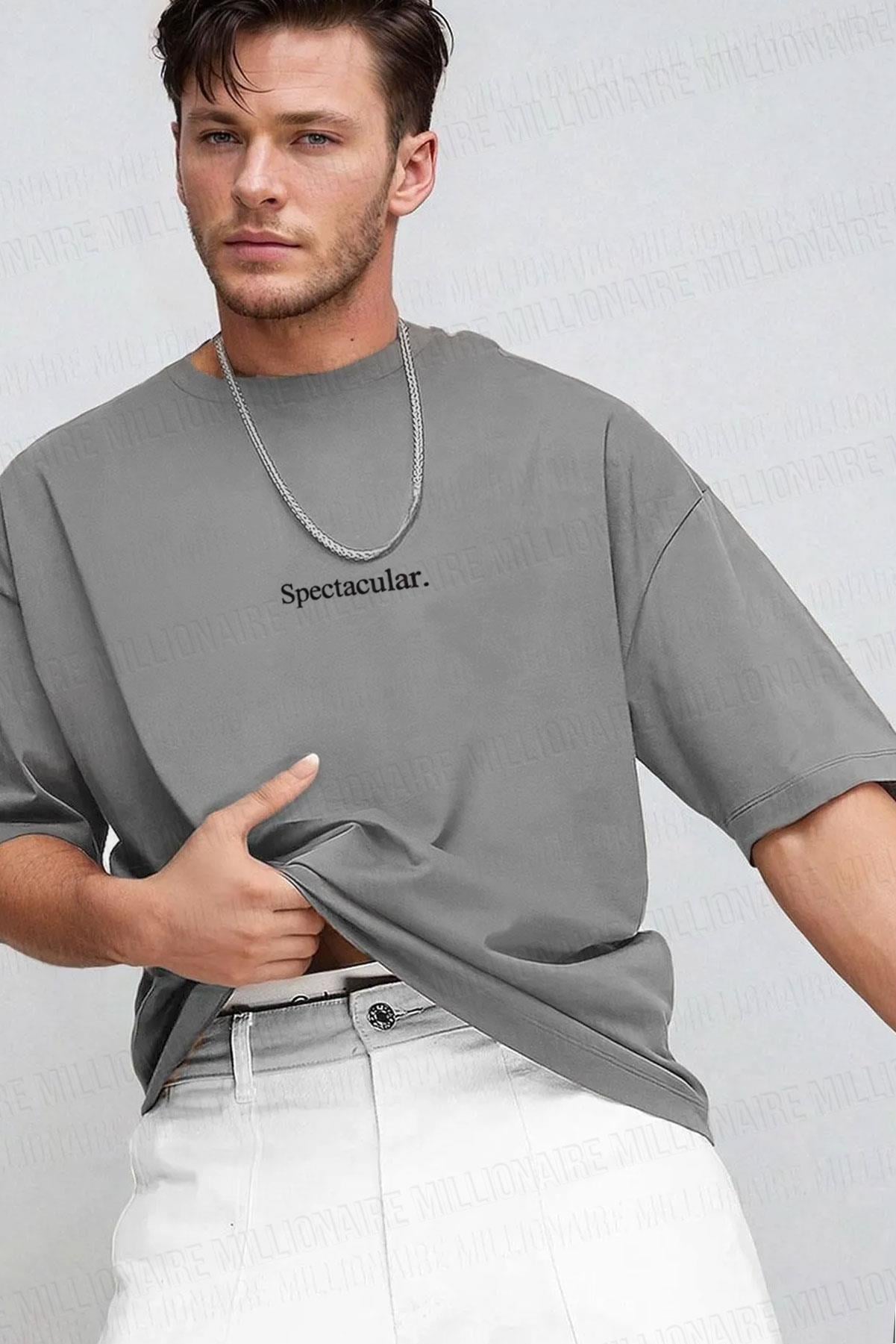 Erkek Spectacular Gri Oversize Salas T-Shirt