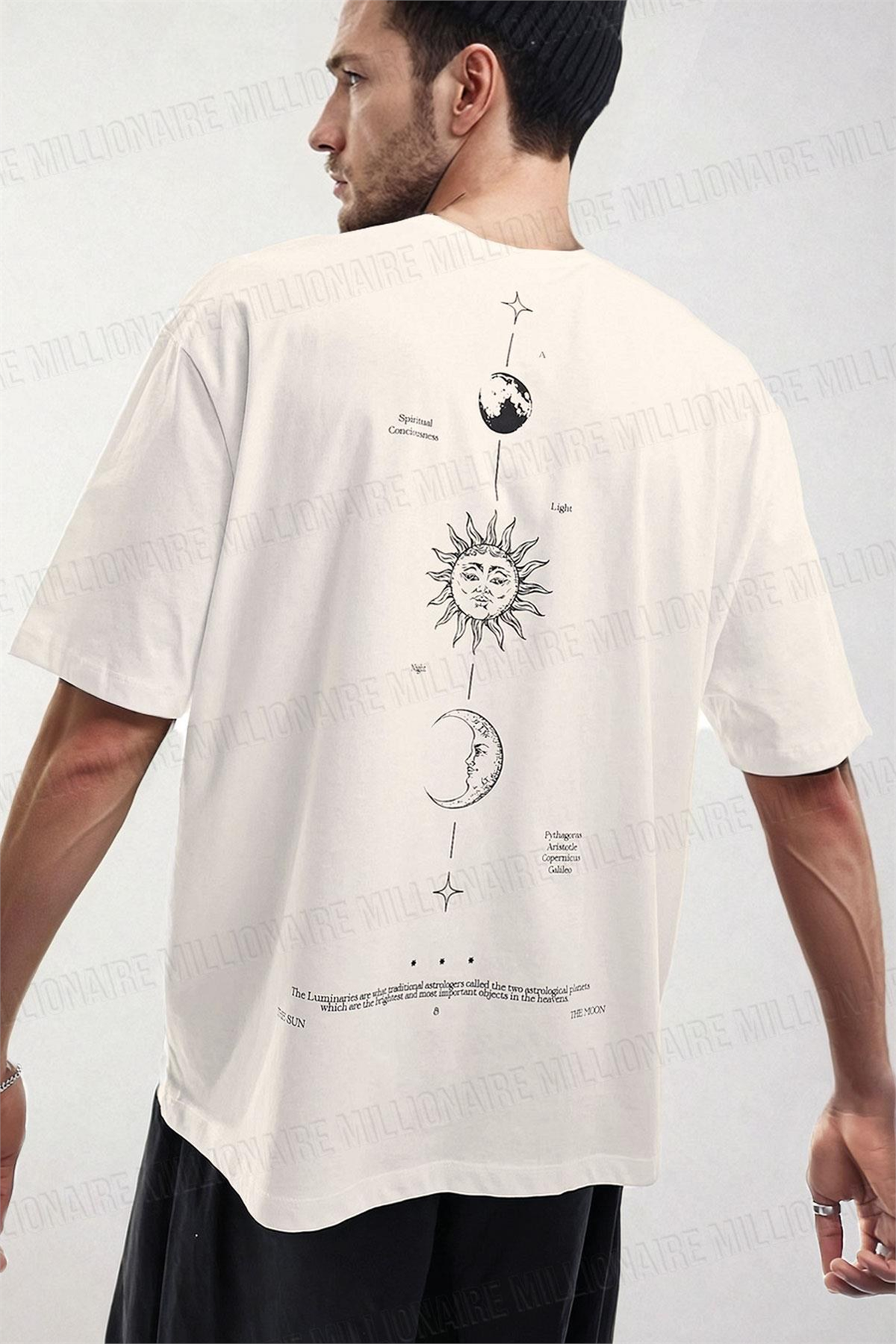 Erkek The Moon Beyaz Bisiklet Yaka Oversize Salas T-Shirt