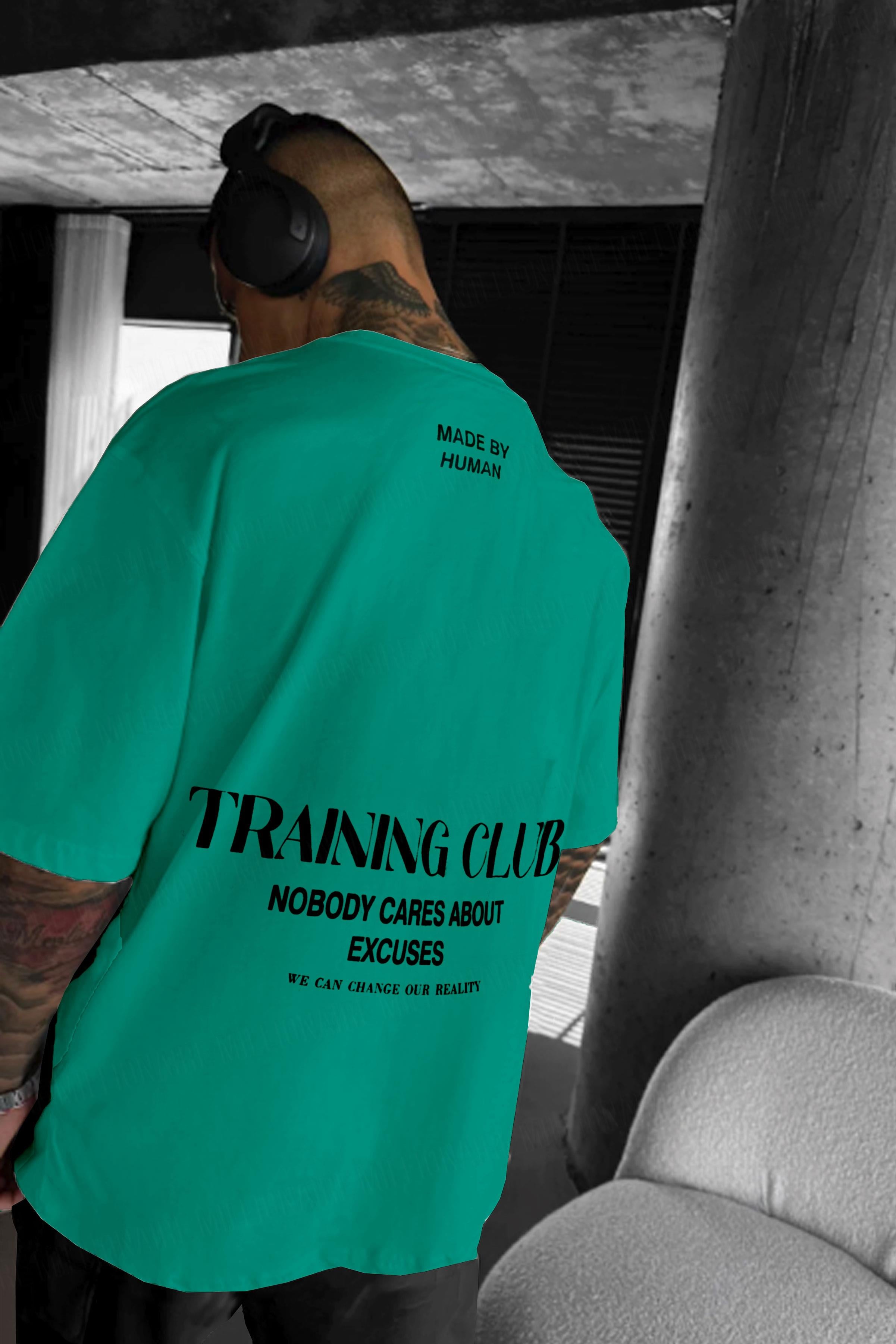 Erkek Yeşil Training Club Oversize Fit Bol Geniş Kalıp Salaş Kesim T-shirt